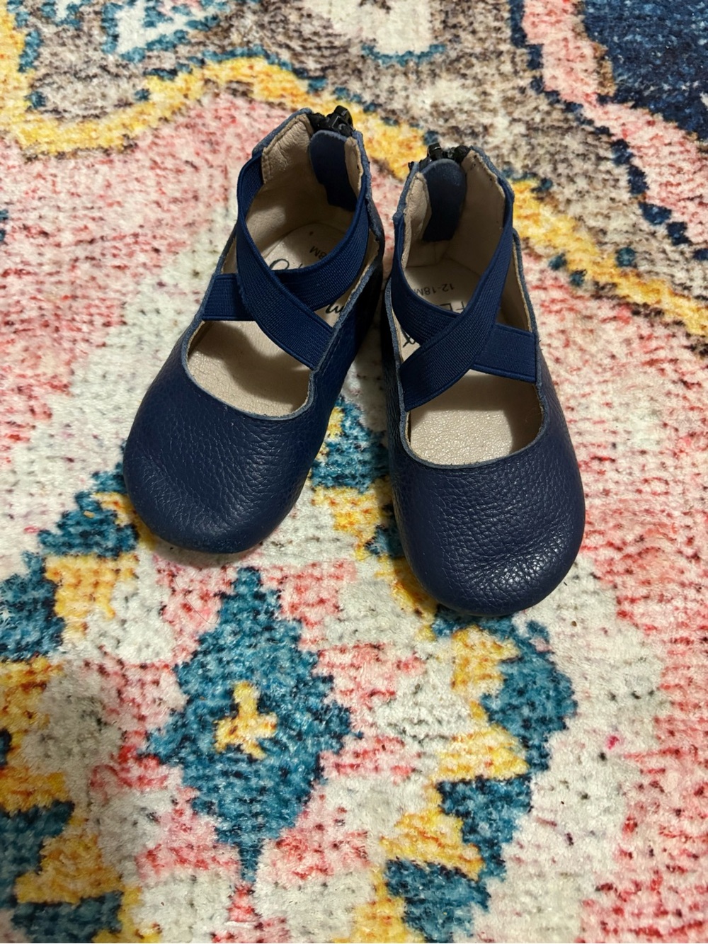 Monkey Feet Navy Blue Cross-Strap Leather Shoes size 12-18 Months
